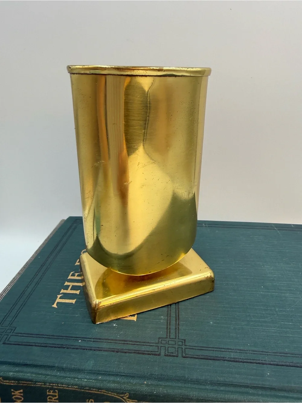 Vintage Brass Plated Eye Glass or Pen Holder / Faux Flower Vase